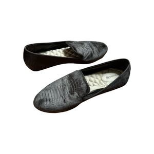 BIRDIES Women's Velvet Loafer Flats The Starling Charcoal Python US 7.5 Slip On
